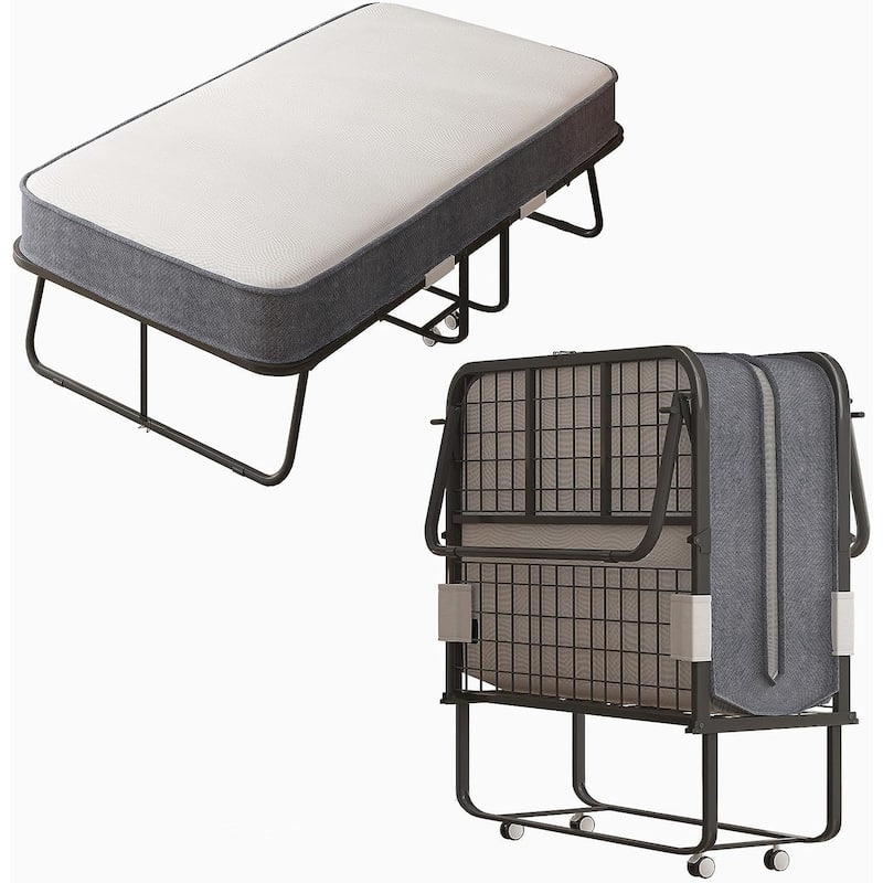 Mixoy Space Saving Foldable Bed with Mattress,Portable Bed with Lockable Wheels