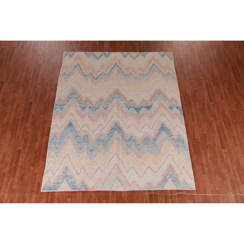 Hand Knotted Oriental 100% Wool Carpet Transitional All-Over Multi-Colored Oushak Area Rug - 10' 0'' X 8' 1''