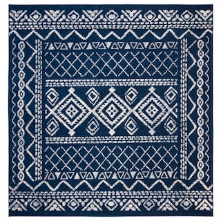 SAFAVIEH Tulum Marte Rustic Moroccan Boho Tribal Distressed Rug - Navy/Ivory - 6'7" Square