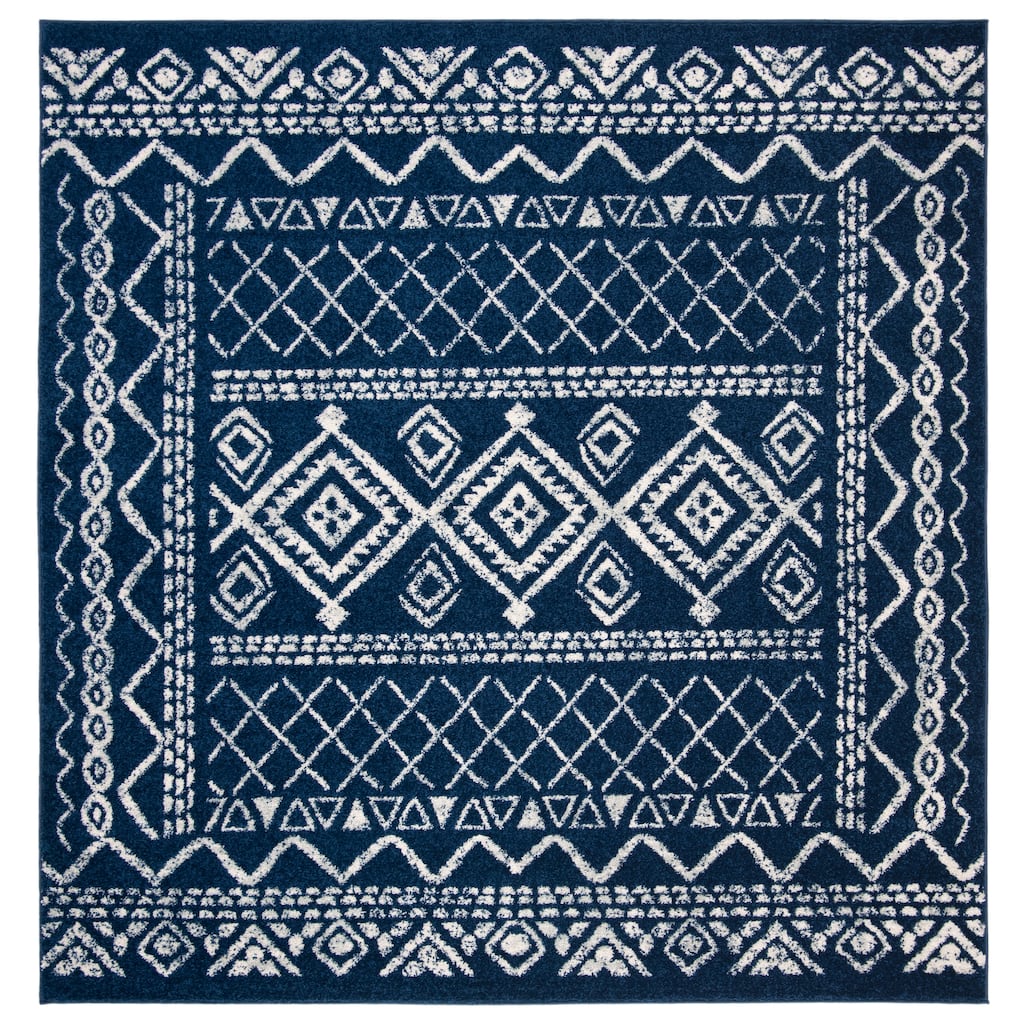SAFAVIEH Tulum Marte Rustic Moroccan Boho Tribal Distressed Rug - Navy/Ivory - 6'7" Square
