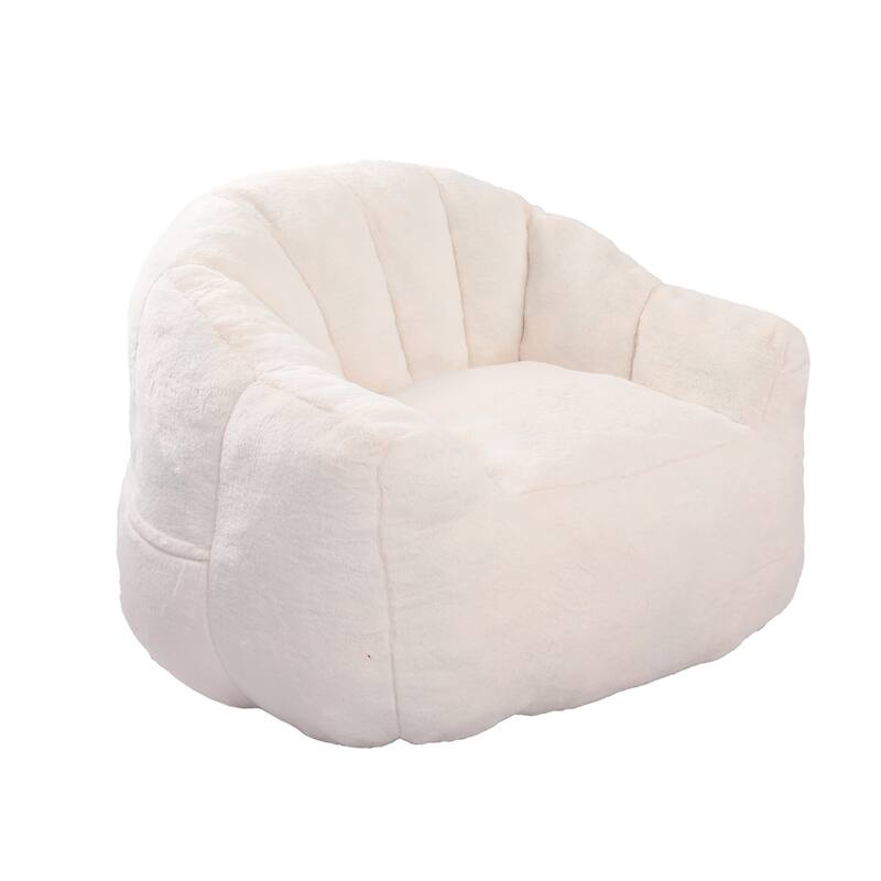 Faux Fur Shell-Shaped Bean Bag Chair, Oversized Adults Bean Bag Sofa, Bean Bag Lazy Chair with Armrests for Gaming, Reading