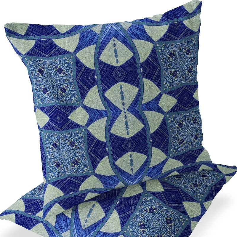 HomeRoots Set of Two 16" X 16" Blue and Green Blown Seam Eclectic Indoor Outdoor Throw Pillow - 16.00' X '16.00' X '5.00
