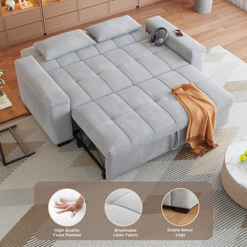 3 in 1 Convertible Sofa Bed Futon Couches with Reclining Backrest, Loveseat Sleeper Sofabed with Pull Out Couch