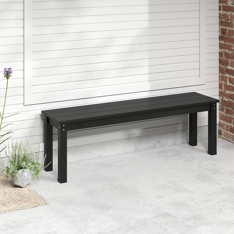 Gymax 55'' HDPE Outdoor Bench for 2-3 People Weatherproof Backless - Black