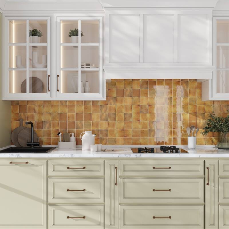 Apollo tile 4" x 4" Antiek Glossy Honey Orange Ceramic Tile (6.48 sq ft/case) - 60 Pack