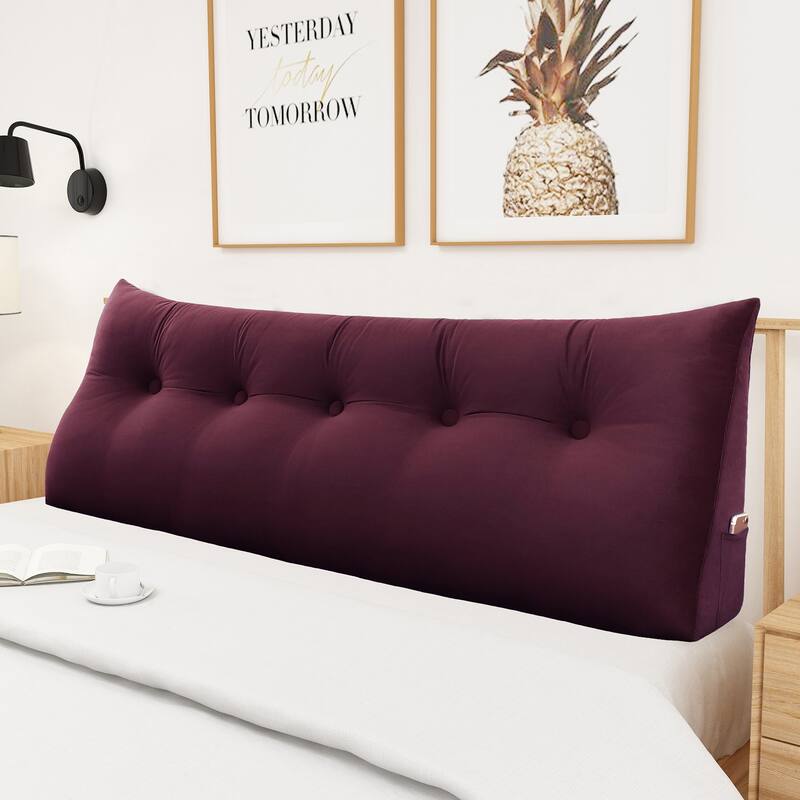 WOWMAX Bed Rest Reading Wedge Headboard Pillow Velvet Red On Sale