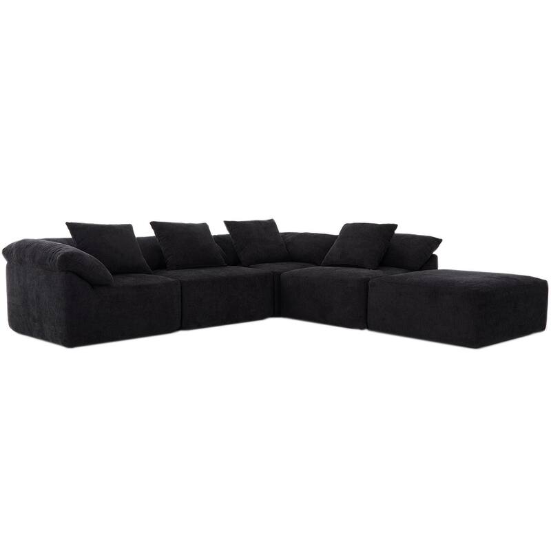142" Chenille L-Shaped Modular Sectional Sofa with No Assembly Required, Convertible Sleeper, and Built-In Ottoman