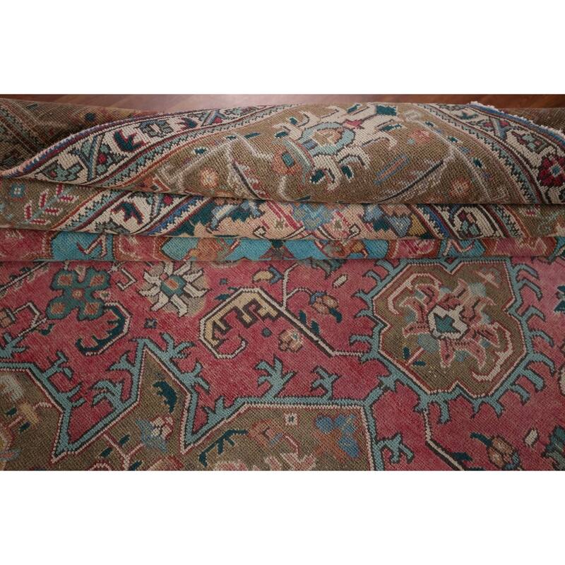 Pink Tabriz Persian Vintage Area Rug Handmade Wool Carpet - 9'11" x 13'4"