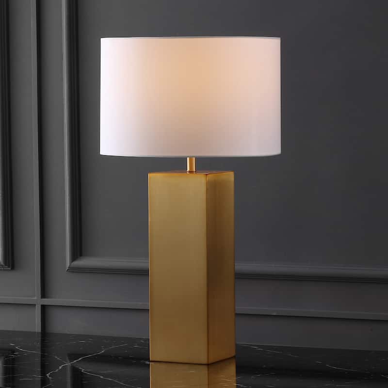 SAFAVIEH Couture Hank Metal Square Table Lamp - 16"W x 16"D x 28"H - Gold/White