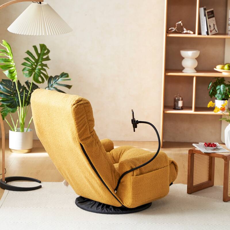 Adjustable Lounge Sofa Chair with 360° Rotating Base and Built-In Phone Holder