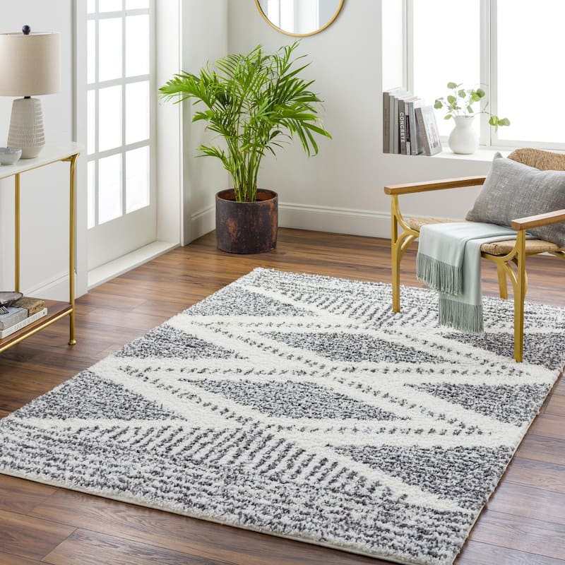 Livabliss Deluxe Shag Moroccan Tribal Area Rug - Charcoal - 7'10" x 7'10" Square
