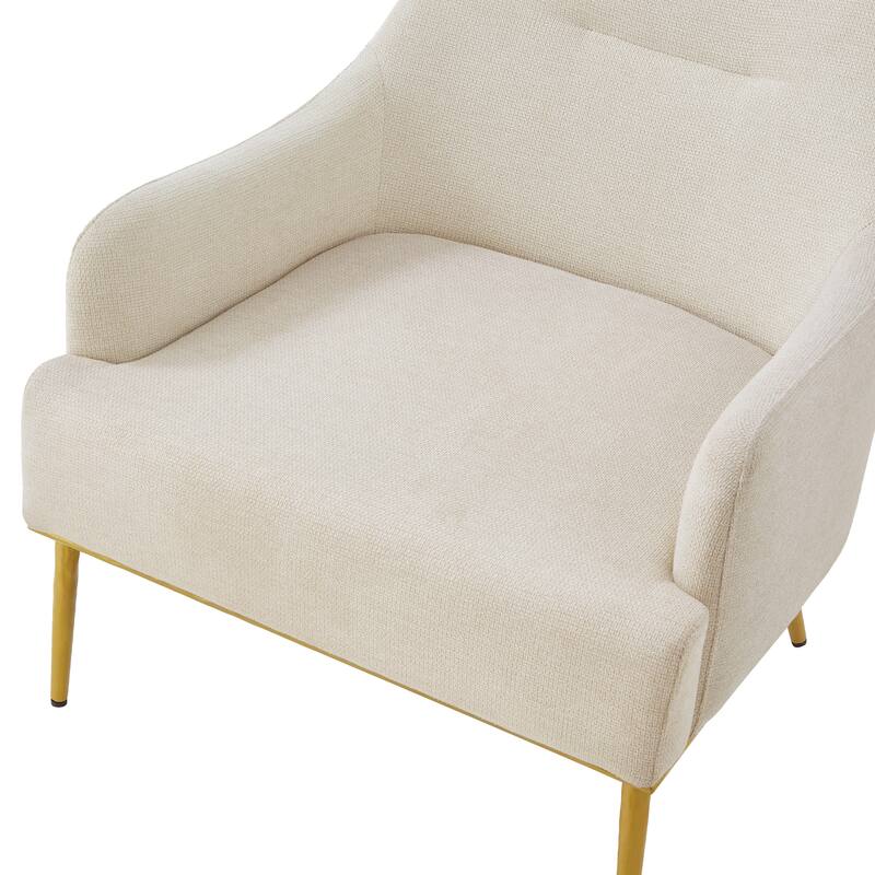 Modern Accent Chair Upholstered Armchair Single Sofa Chair with Curved Backrest and Gold Metal Legs for Living Room