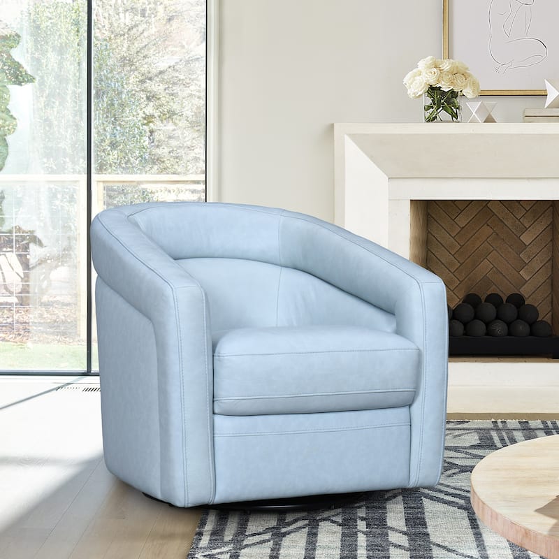 Desi Leather Swivel Barrel Arm Chair for Living Room - Sky Blue