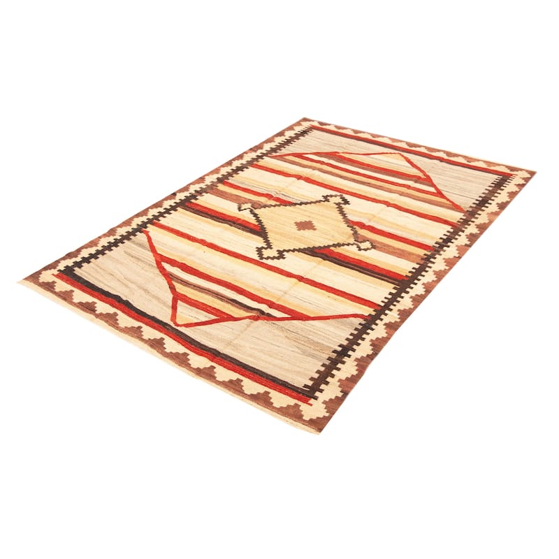 ECARPETGALLERY Flat-Weave Ankara FW Cream Wool Kilim - 6'4 x 9'8