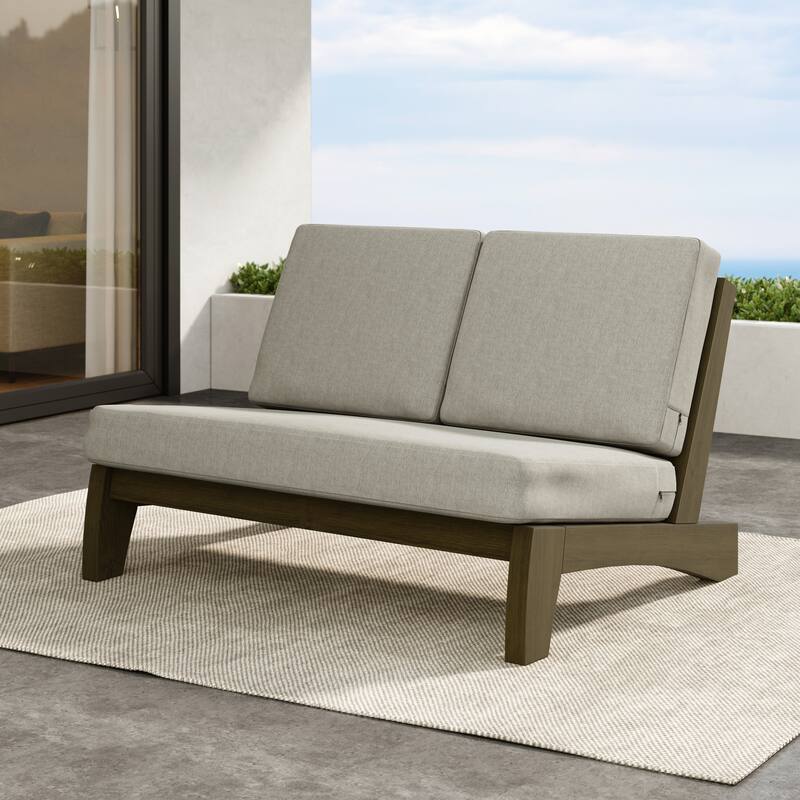 Teak Outdoor Armless Lounge Chair Set Loveseat with Cushions - LOVESEAT SEPARATE CUSHION