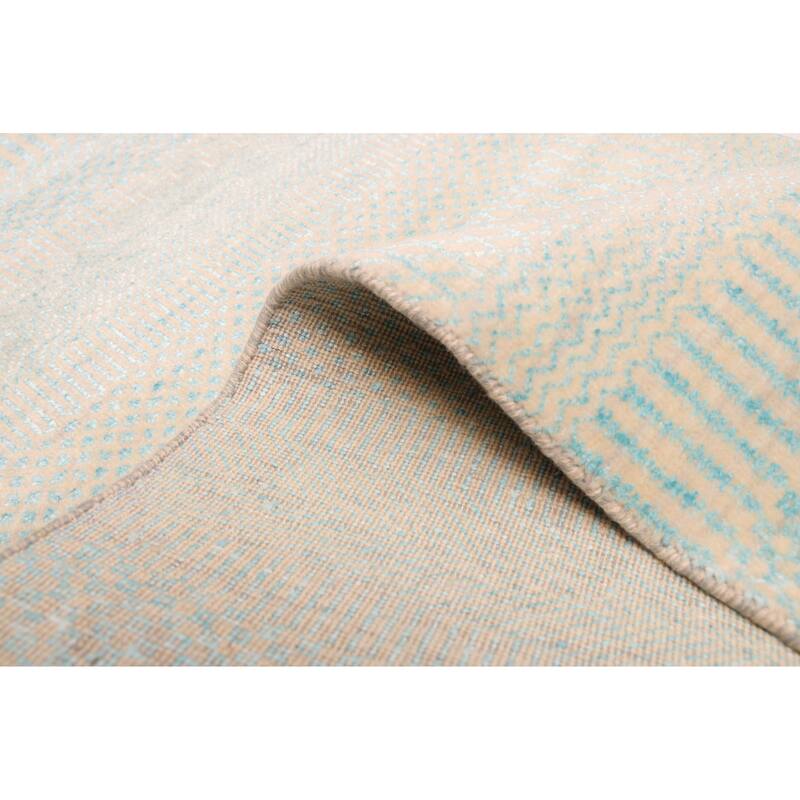 ECARPETGALLERY Hand-knotted Finest Silk Shadow Cyan Silk, Wool Rug - 2'7 x 12'3