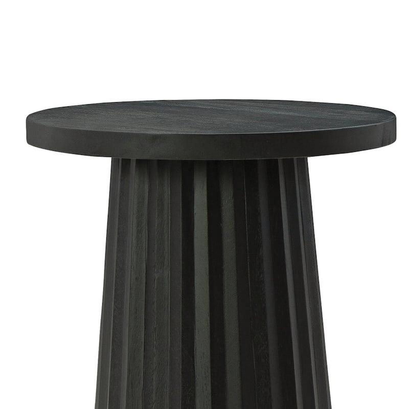 Ceil Accent Table, Round Fluted Classic Black Solid Wood Base, 14 Inch