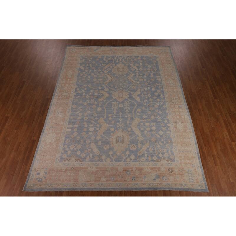 Blue Oushak Vegetable Dye Turkish Area Rug Handmade Wool Carpet - 9'5"x 12'2"