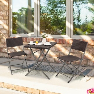 3 Pieces Patio Bistro Set with Folding Wicker Chairs and Table - Bed ...
