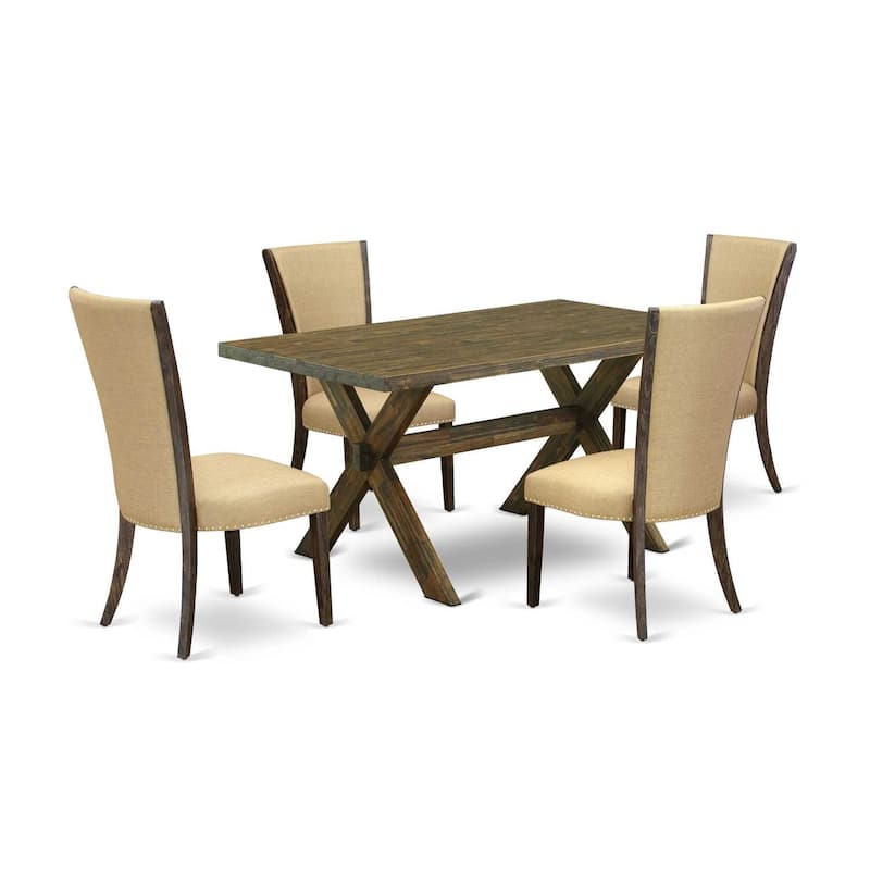 HomeStock 5-Piece Distressed Jacobean Finish Solid Wood Top Dining Table with 4-Parson Chair