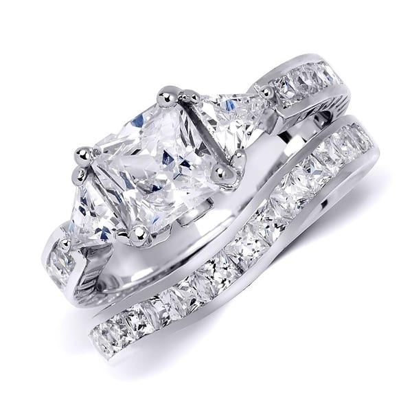 1.25 ct Princess cut Halo Bridal Wedding ring designer 2 Piece Set .925 Silver 1.25 ct Princess cut Halo Bridal Wedding ring designer 2 Piece Set .925 Silver