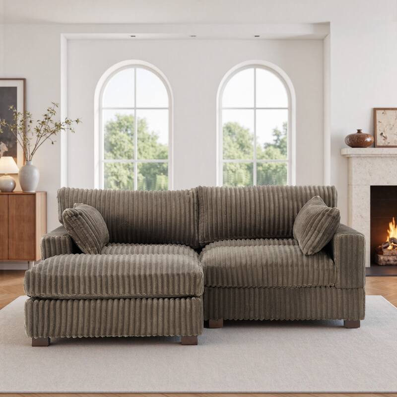 Plush Corduroy Upholstered Modular Sectional Sofa with Chaise