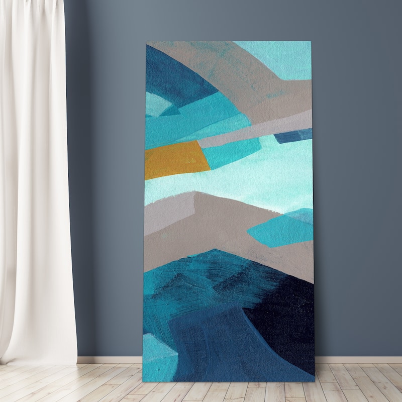 "Puzzle Blues C" Frameless Free Floating Tempered Glass Panel Graphic Wall Art