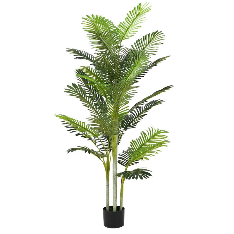 Roomfitters 78.5'' Artificial Palm Tree Set of 2, Tall Faux Indoor Plants with Black Plastic Pots for Home Decor, Green