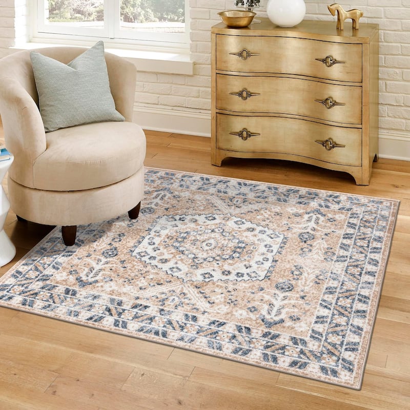Contemporary Trabzon Collection Area Rug - Beige-Ivory - 6' Square
