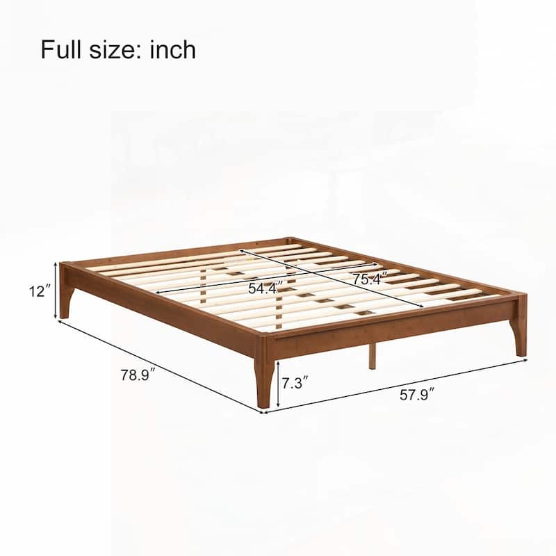 12 Inch Solid Dry Bamboo Wood Platform Bed Framewith Wood Slat Support,