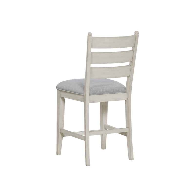 Wen Counter Height Chair Set of 2, Gray Fabric Seat, Weathered White