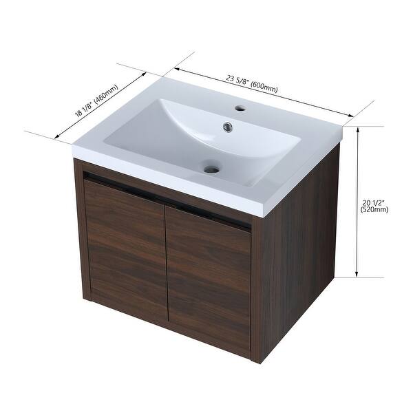 dimension image slide 0 of 2, 24 inch Plywood Freestanding Bathroom Vanity Set with Integrated Resin Sink