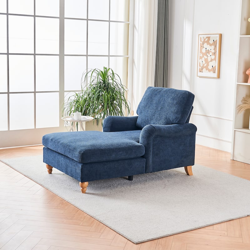 Modern Mid-Century Blue Foam Chaise Lounger Sofa