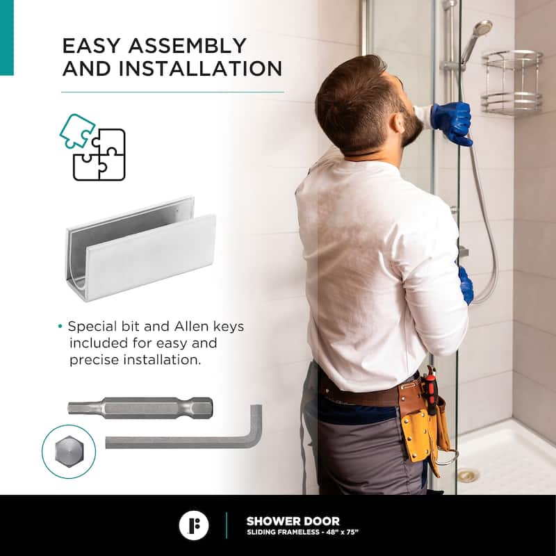 Fine Fixtures Frameless Clear Sliding Bathroom Shower Door