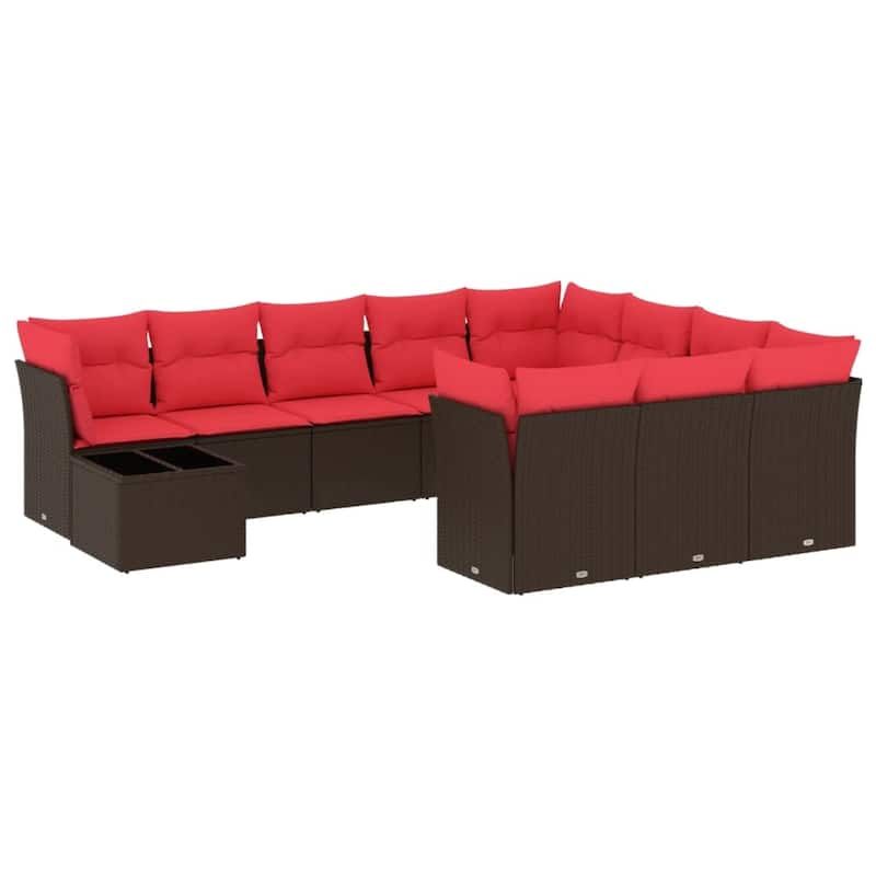 vidaXL 11 Piece Patio Sofa Set with Cushions Brown/Gray Poly Rattan - 21.7 x 24.4 x 27.2