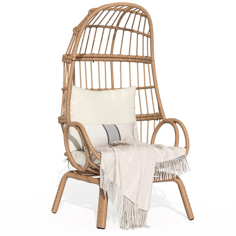 Moasis Outdoor Narrow Wicker Egg Chair Basket with Cushions - Beige/Swivel