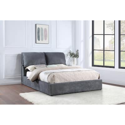 Brewster Charcoal Grey Pillow Headboard Platform Bed