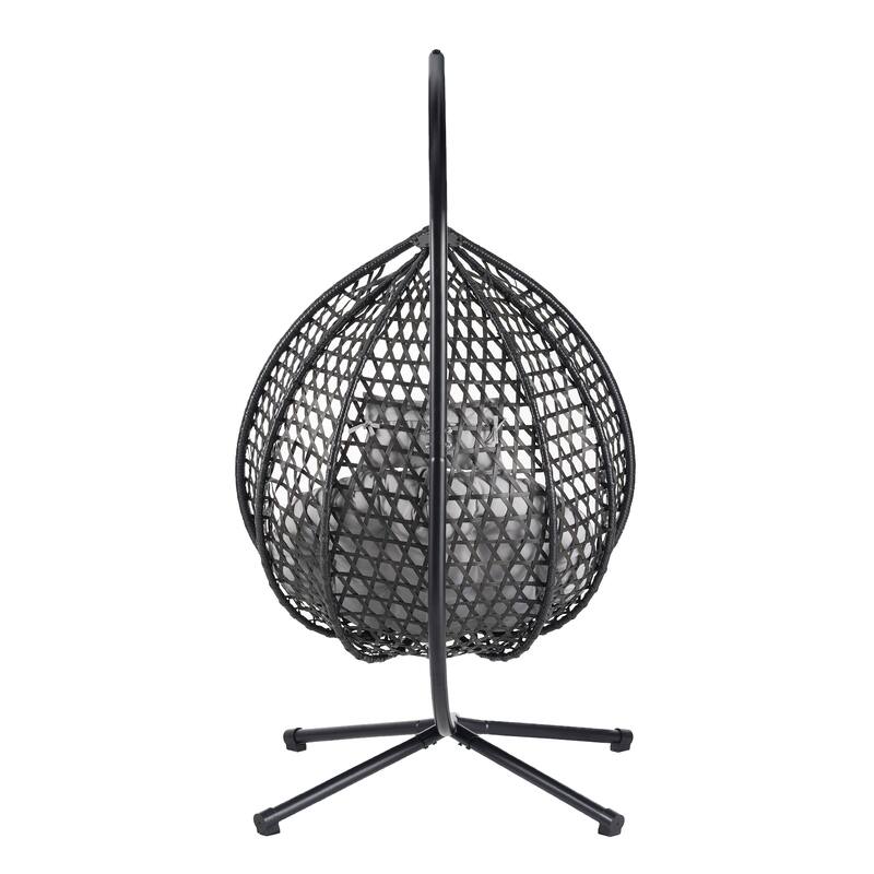 Versatile Egg Chair for Indoor and Outdoor Use, PE Rattan Patio Swing Hanging Chair with Stand and Cushion