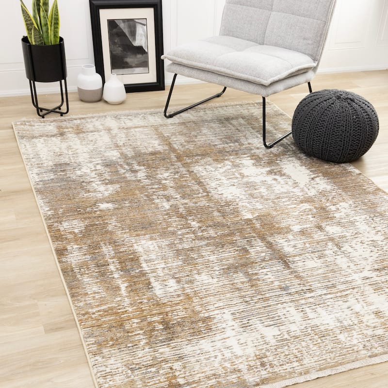 Cream Beige Gray Modern Indoor Area Rug, 5'3" x 7'10"