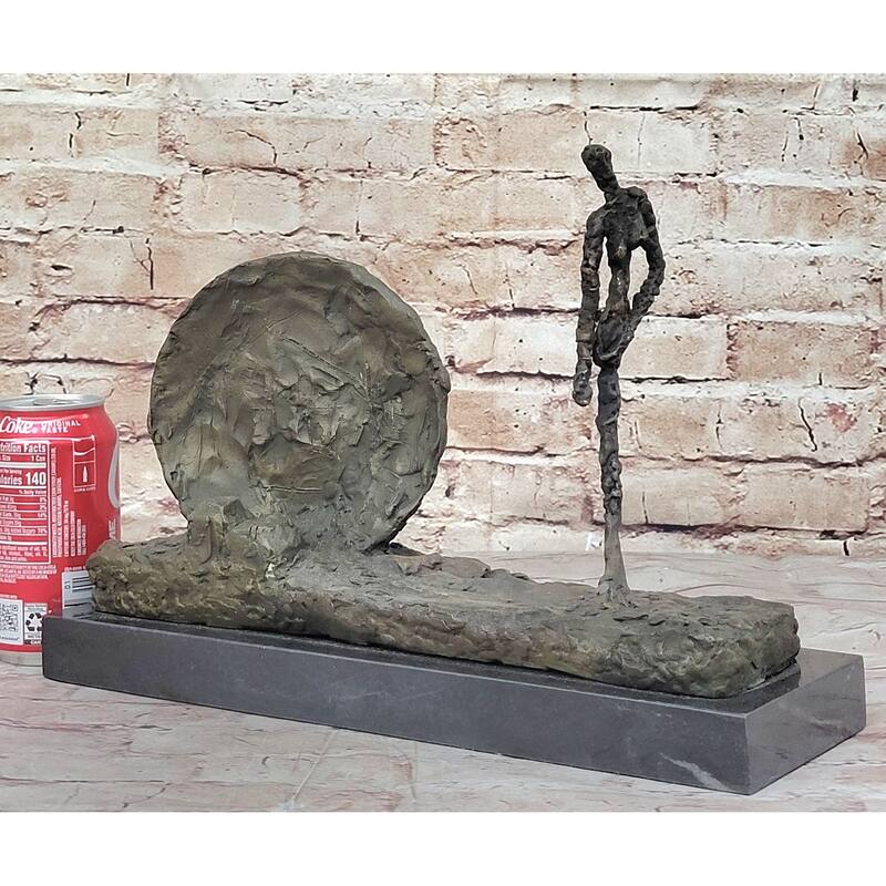 Handcrafted Gia 100 Percent Real Bronze Sculpture Woman And Wheel Clic Artwork Statue