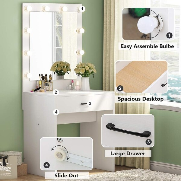 makeup dresser with lighted mirror