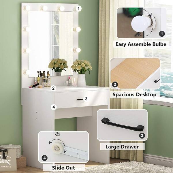 Makeup Vanity With Lighted Mirror Dressing Table Dresser Desk For Bedroom Stool Not Included On Sale Overstock 25628566 It's possible to emphasize the. makeup vanity with lighted mirror