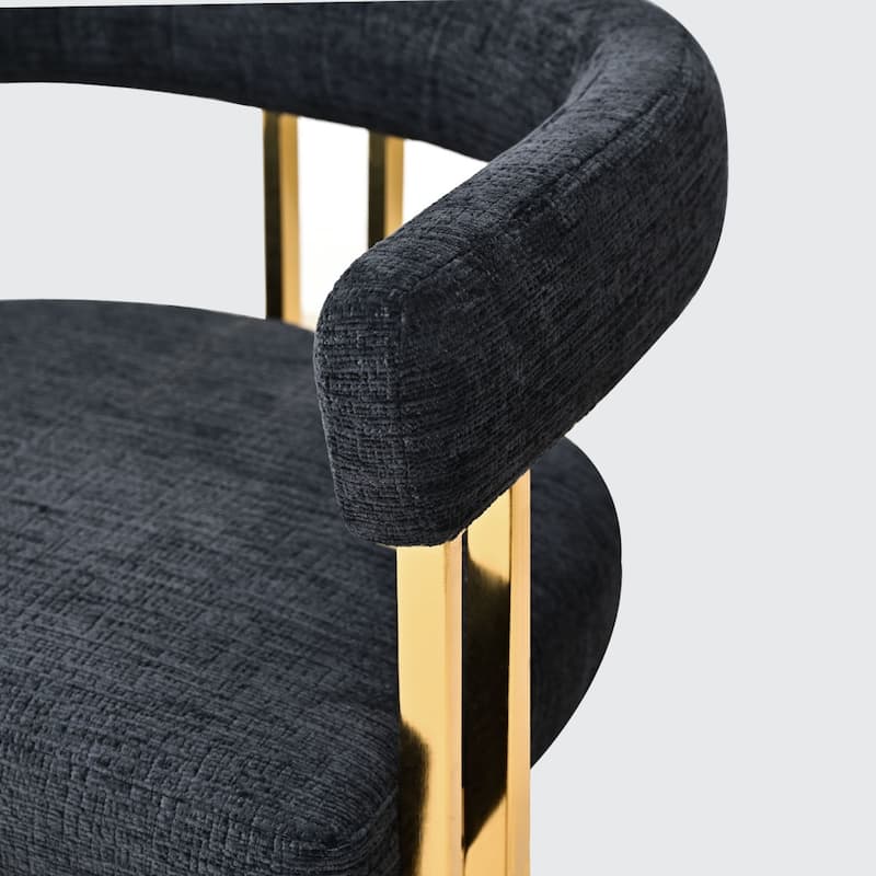 25" Seat Height Upholstered Chenille Gold Matel Counter Stool