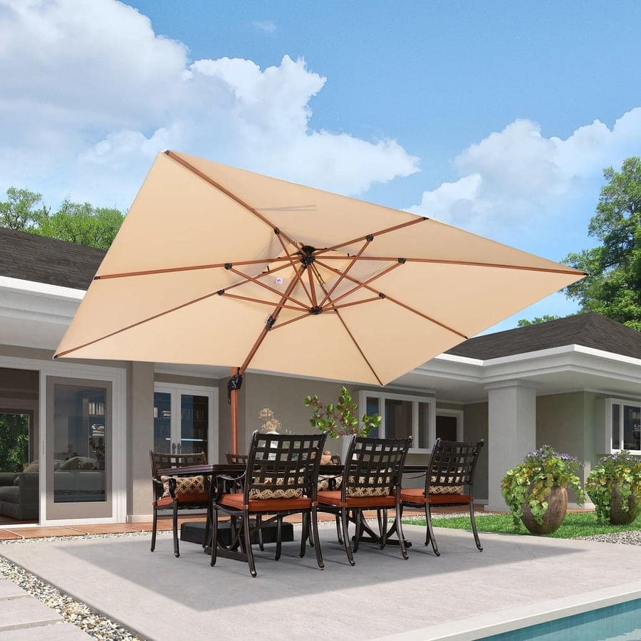 PURPLE LEAF 10 x 13ft Rectangle Wood Pattern Patio Cantilever Umbrella