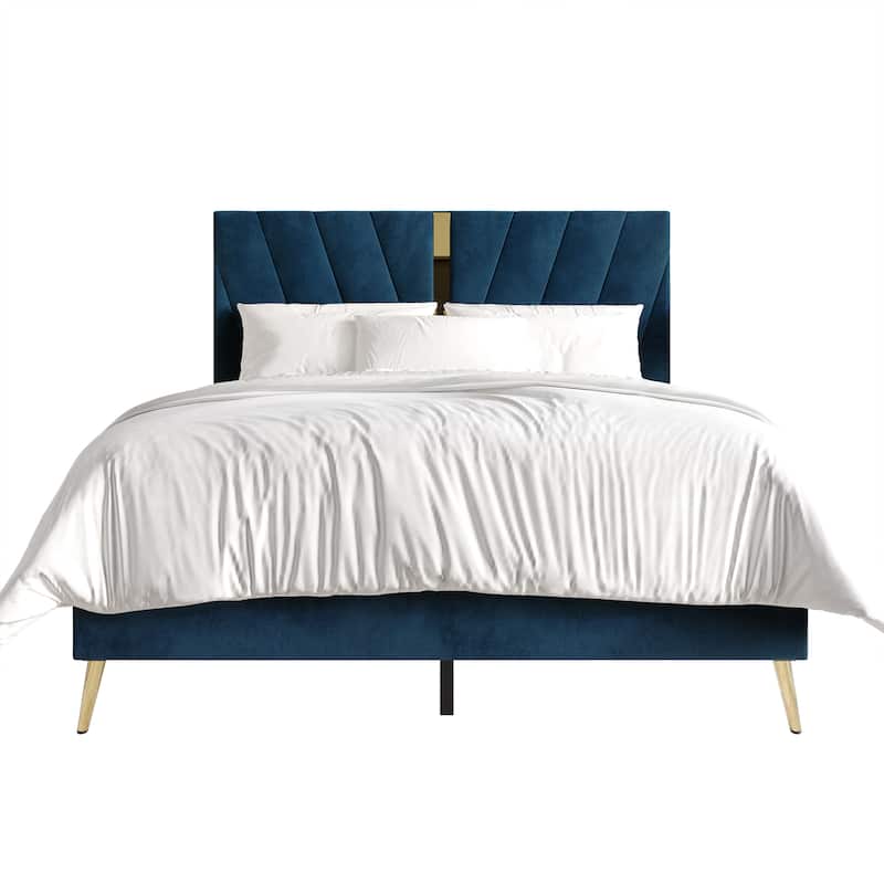 CraftPorch Luxurious Velvet Upholstered Bed - Twin - Navy Blue