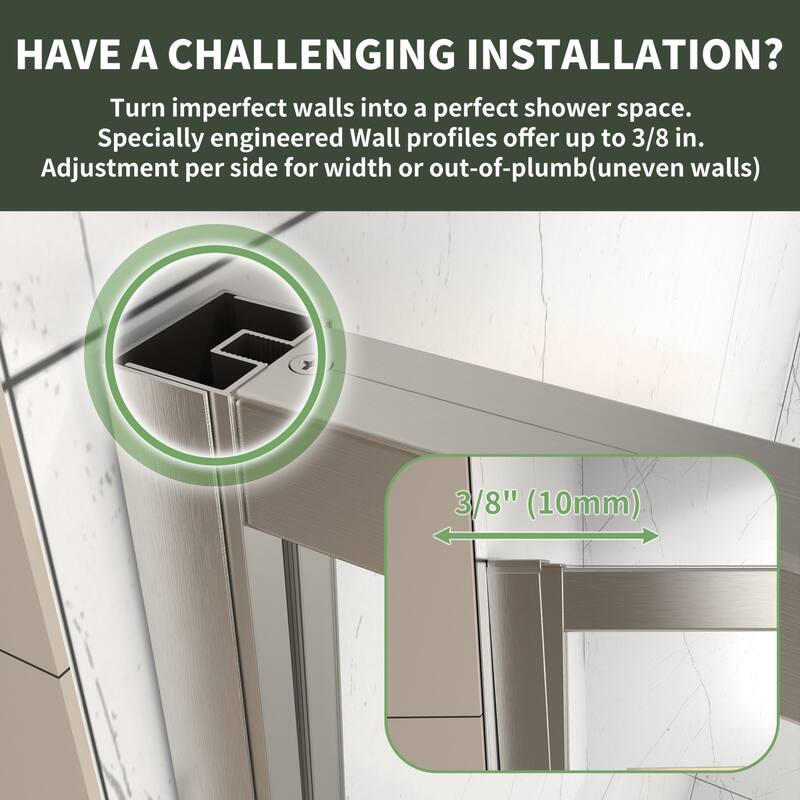 48" Wx71" H Frameless Pivot Shower Door with Clear Tempered Glass, Adjustable Width