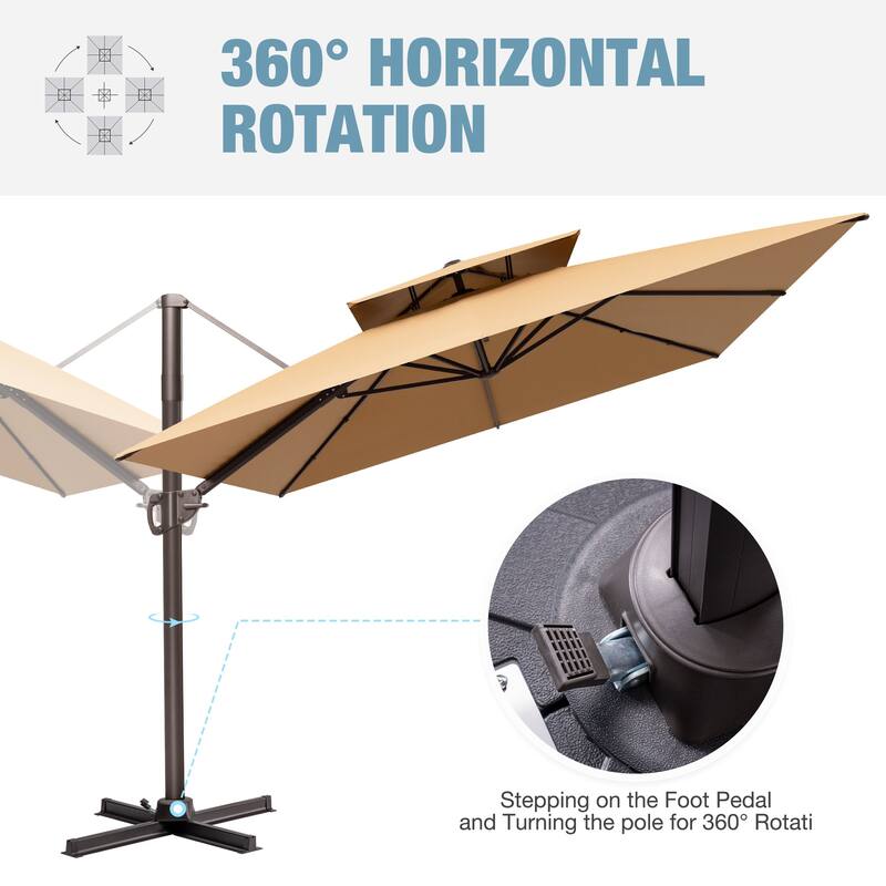 9 x 12 FT Outdoor Patio Double Top Rectangular Cantilever Umbrella with Wheel Base