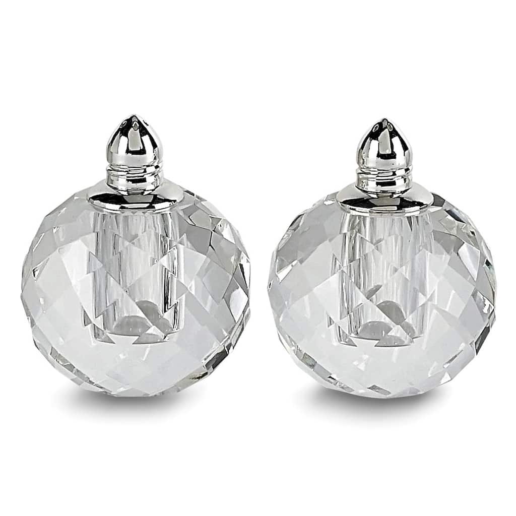 Curata Handcrafted Lead-Free Crystal Silver-Plated Zendra Salt and Pepper Shakers