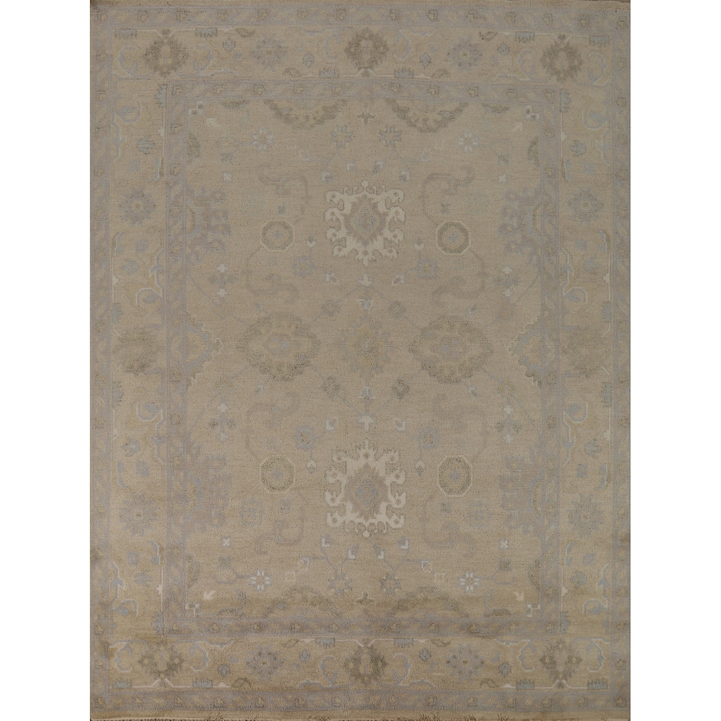 Earth Tone Oushak Area Rug Hand-Knotted Wool Carpet - 8'0"x 9'10"