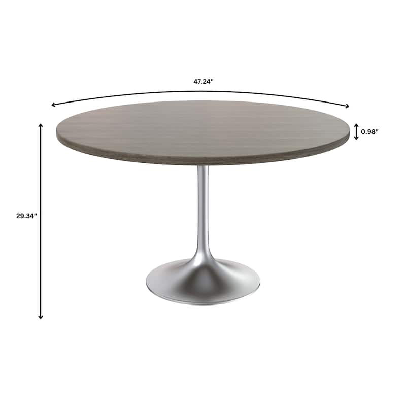 LeisureMod Verve 48" Round Dining Table with MDF Wood TableTop and Brushed Chrome Base for Kitchen & Dining Room